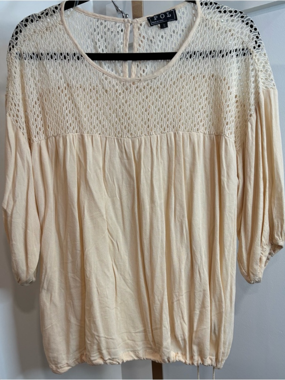 POL Cream Crochet Yoke Peasant Blouse